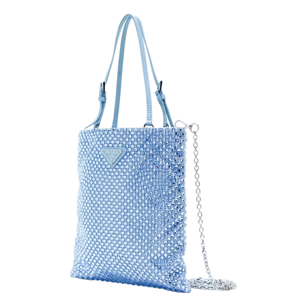Prada Mini Satin Crystal Embellished Double Handle Crossbody Handbag Light - Picture 4 of 5